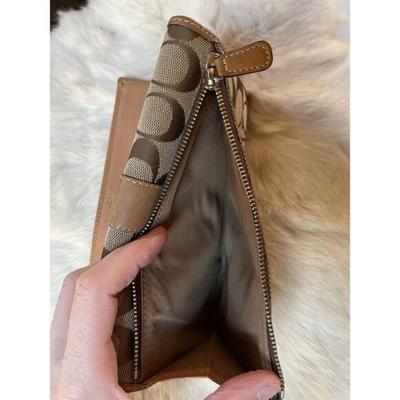 Coach Signature Canvas & Leather Checkbook Wallet With Snap Closure & Zip Pocket - Picture 3 of 10